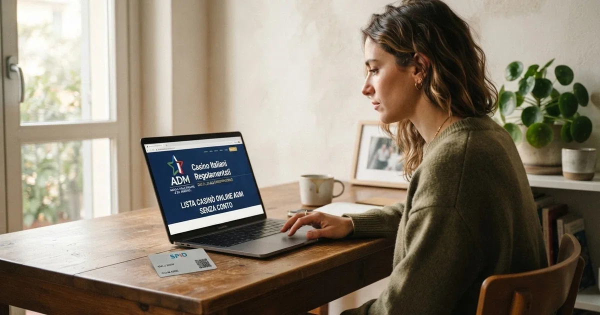 Un giocatore seduto davanti allo schermo di un computer, con il logo ADM visibile su un lato dello schermo e una carta SPID appoggiata sulla scrivania